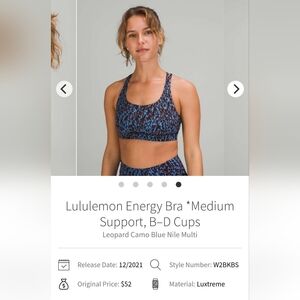 Lululemon Energy Bra Size 6
